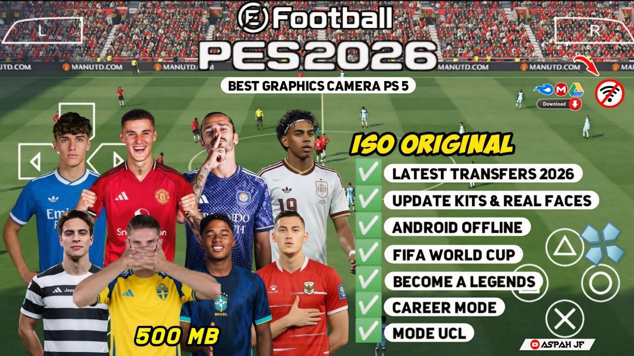 eFootball PES 2026 PPSSPP Android Offline Full Update UCL & League Kits 25/26 Season 4k Graphics