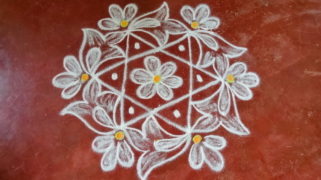 Friday Special Sangu Poo Kolam 🌸 5x3 Dots | Devi's Rangoli #Friday #SanguPoo #DevisRangoli