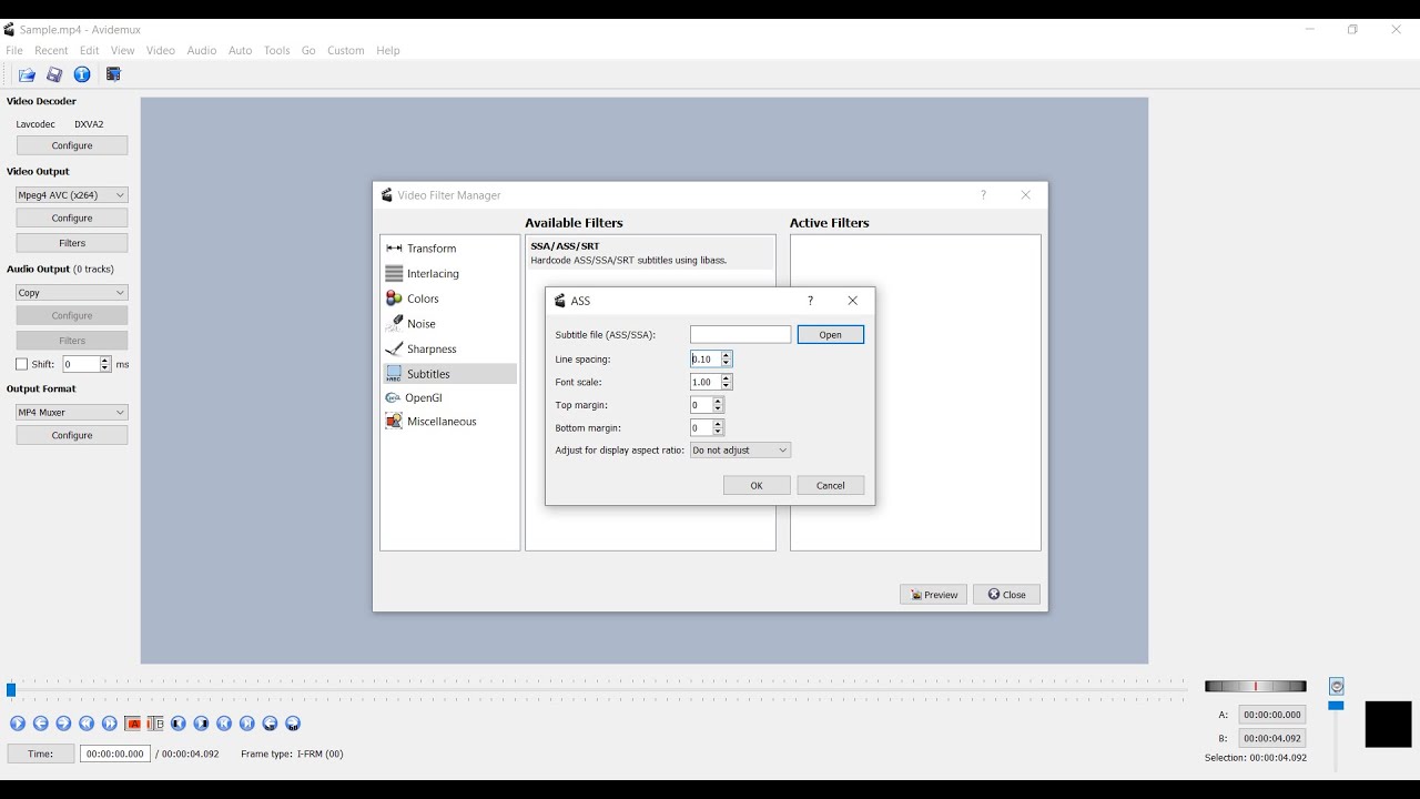 Hardcode subtitle using Avidemux