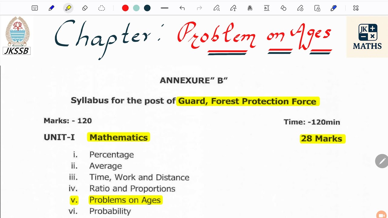 PROBLEM ON AGES | PYQ’s and CONCEPTS | JKSSB PYQS | JKPSI /SSC | WILDLIFE GUARD / FOREST INSPECTOR |