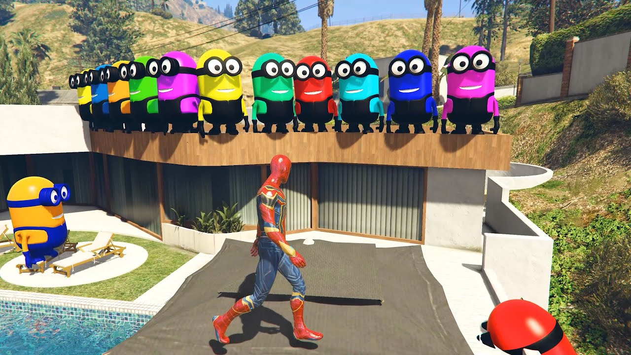 GTA 5 | Crazy Ragdoll - Spiderman On Rainbow Bridge With Minions (Funny Fails Compilations) 1