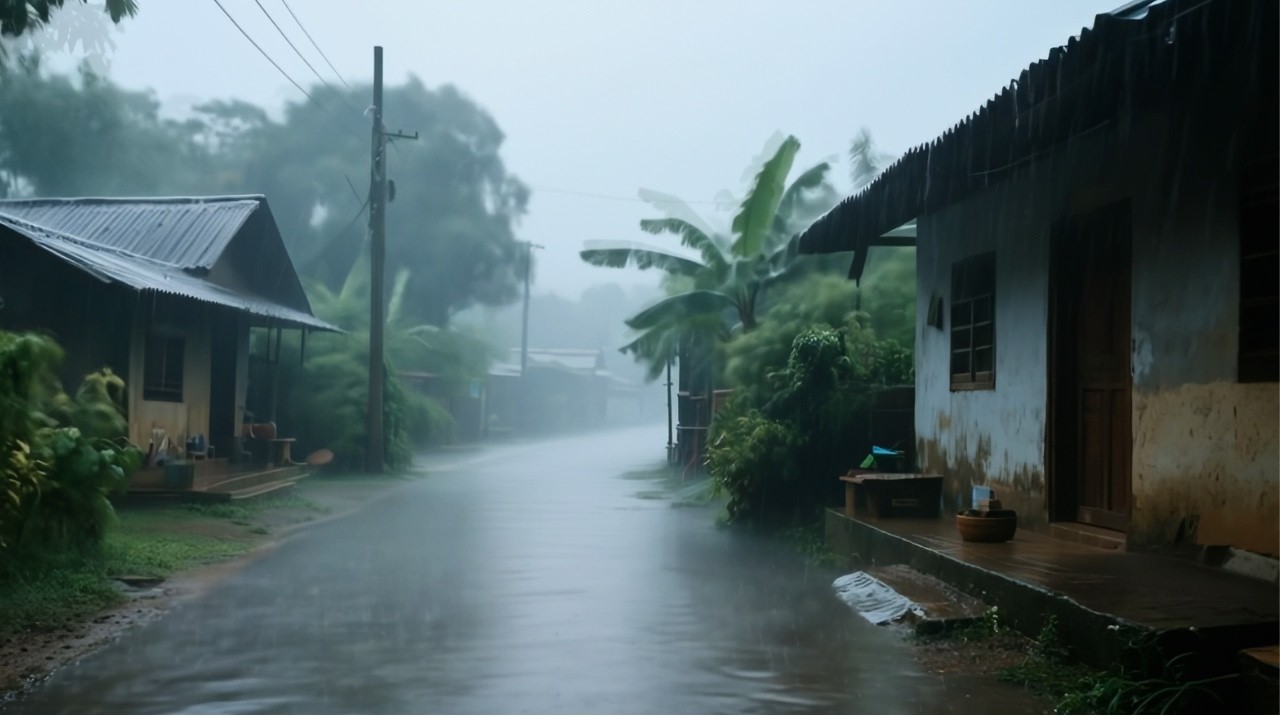 Village Hammered by a Rainstorm – Heavy Downpour & Ferocious Wind Ambience