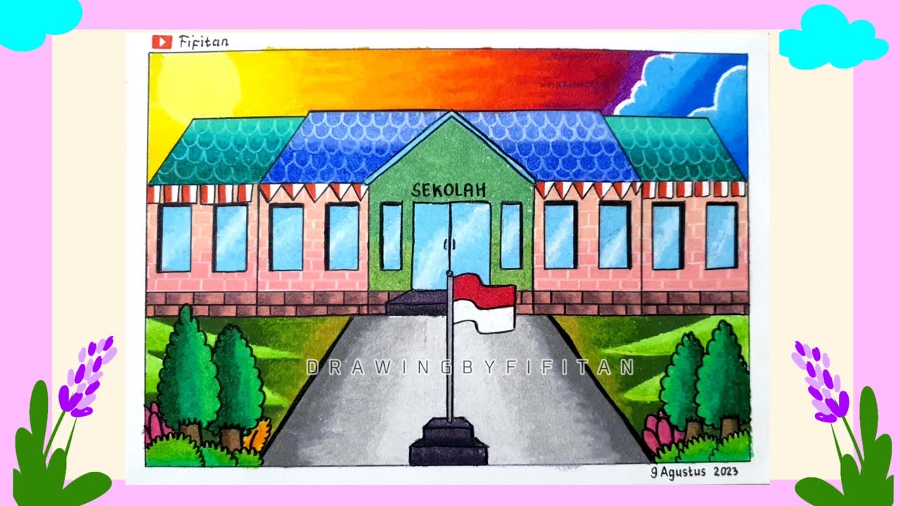 CARA MENGGAMBAR DAN GRADASI WARNA OILPASTEL TEMA 17 AGUSTUS DI SEKOLAH ( EP 441 ) KEMERDEKAAN
