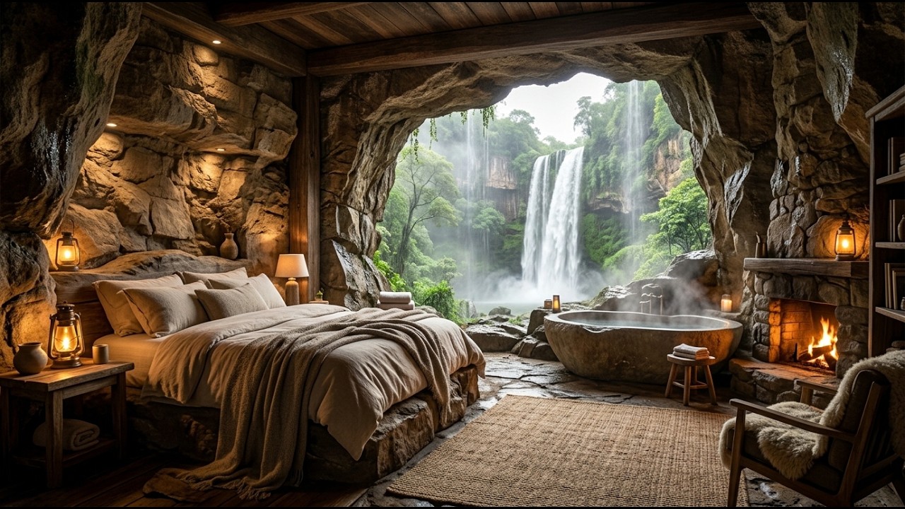 Alone, This Man Built an IMPOSSIBLE Shelter Inside a Cave Behind a Waterfall (ASMR)