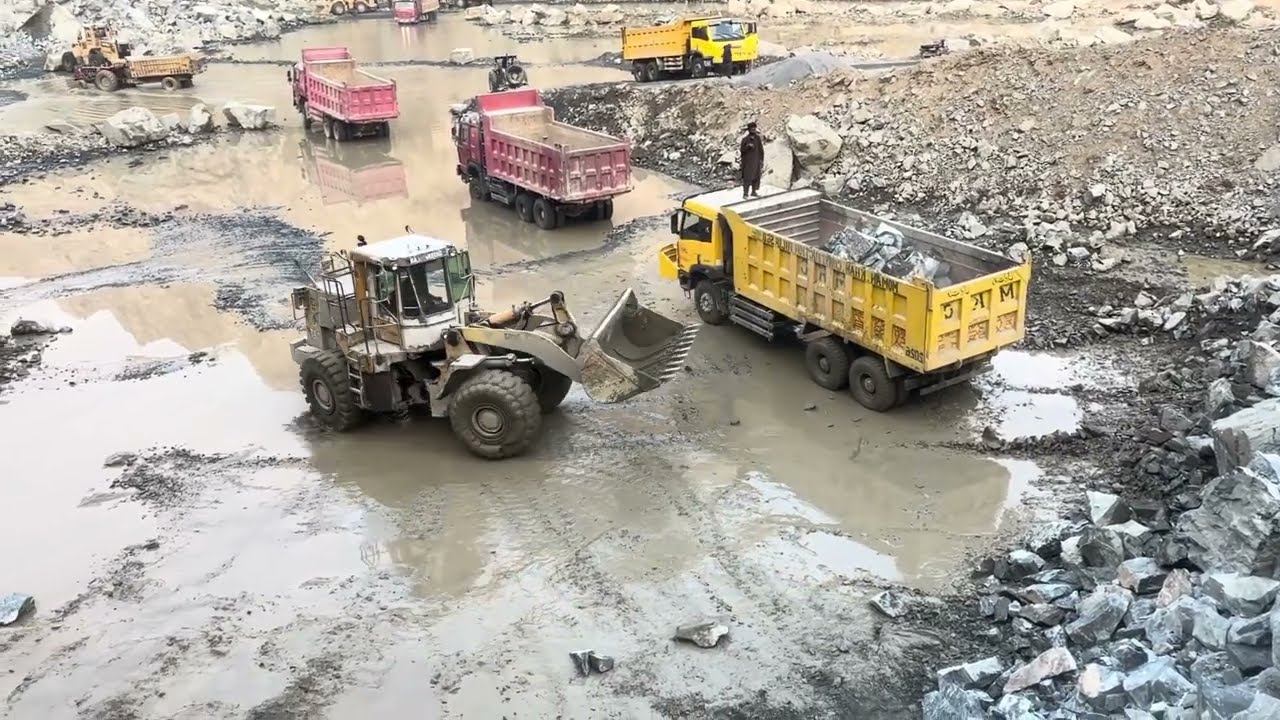 Caterpillar 966D Loader Loading Giant Rocks into Dump Truck | Extreme Quarry Work Power