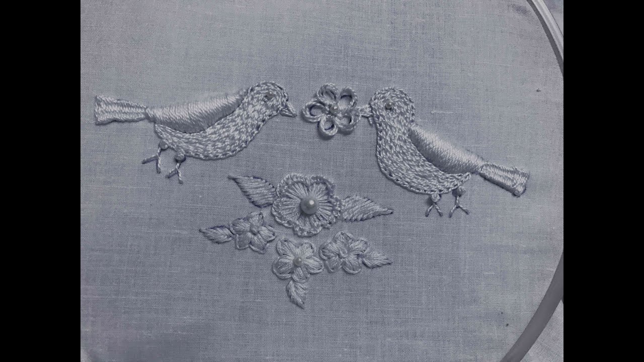 Whitework embroidery/Love Birds whitework embroidery/Hand embroidery art.