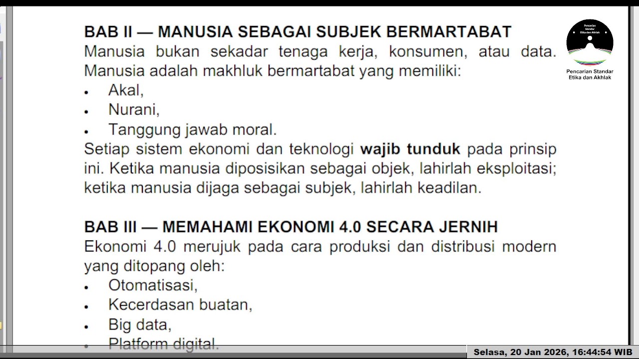 Live Streaming Pencarian Standar Etika dan Akhlak Selasa, 20 Januari 2026 (Sore)