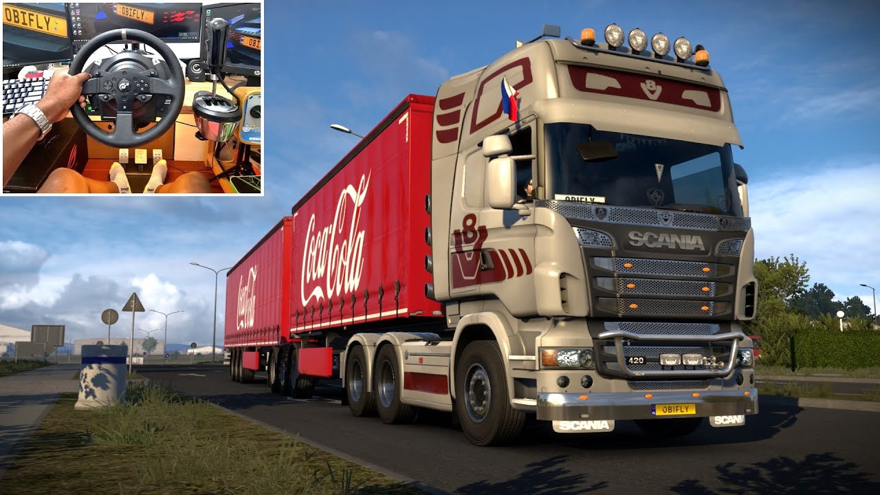 B-double trailer Scania R Driving through Albania - ETS2 - Thrustmaster T300RS GT