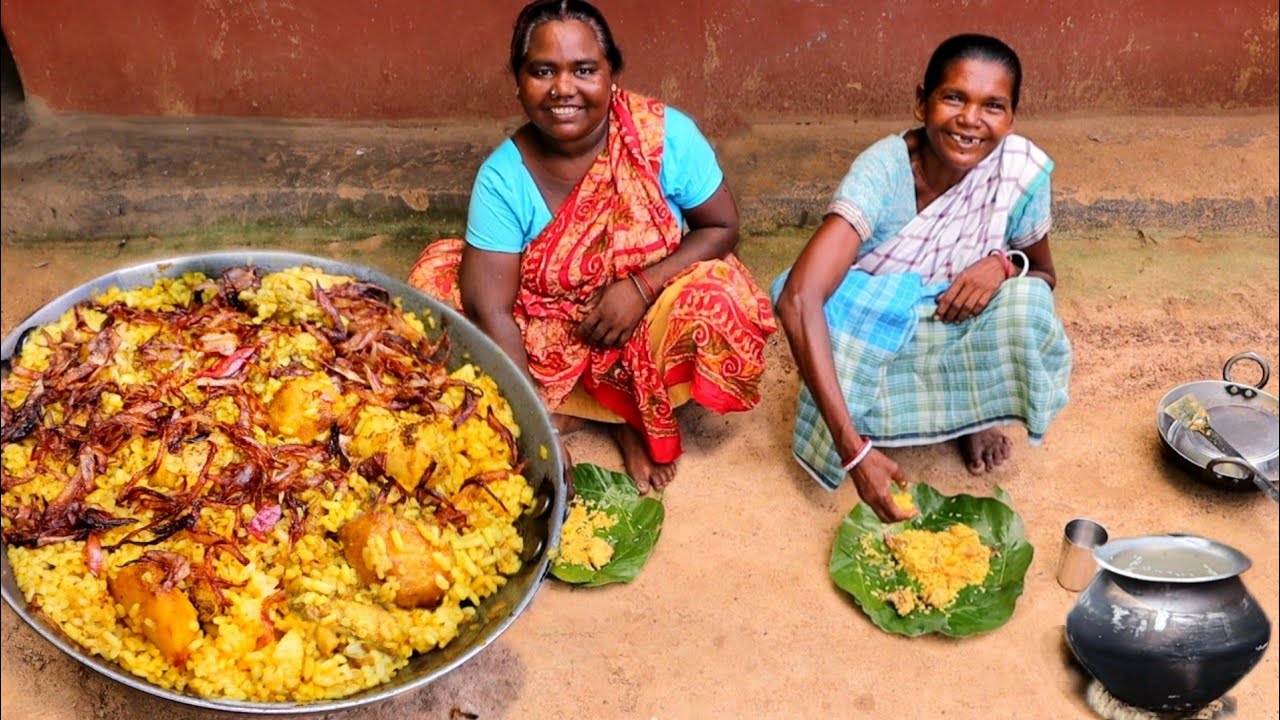 village style CHICKEN BIRIYANI cooking and eating  by santali tribe people || rural india orissa