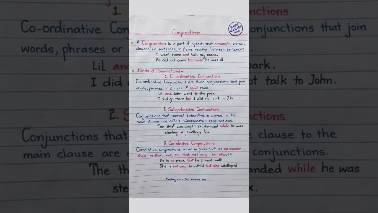 Conjunctions, Definitions and Example Sentences in English