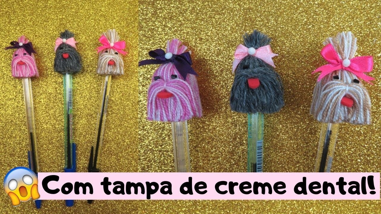 Como fazer cachorrinha com linha de crochê e tampa de pasta (ponteira para lápis) | Pricity