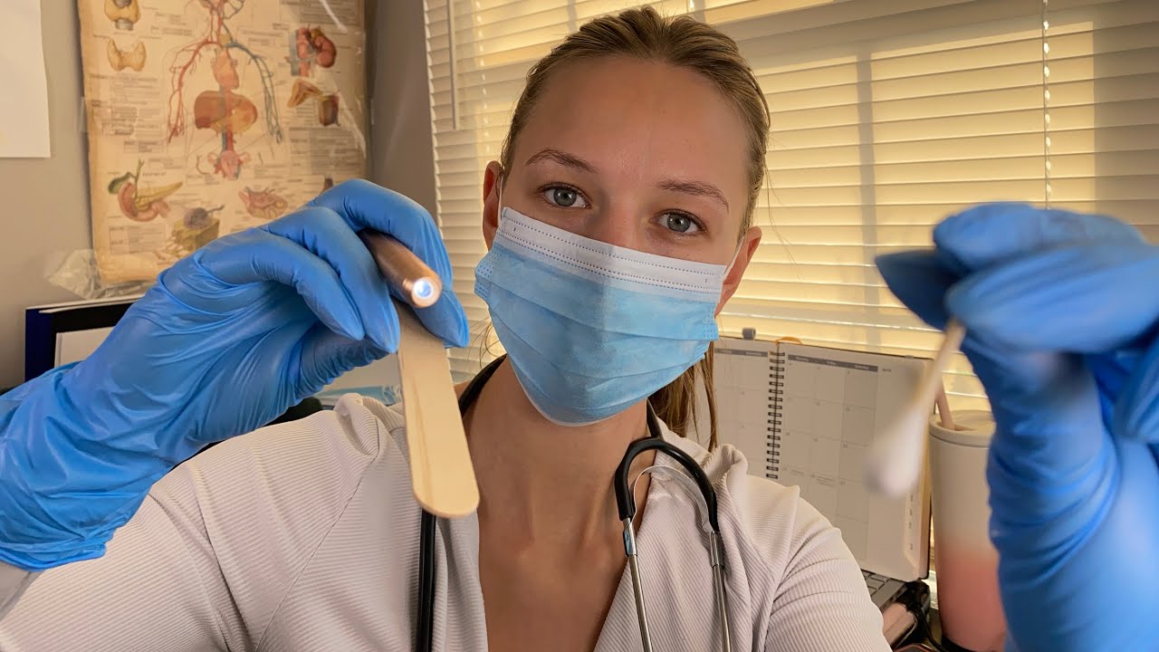 ASMR Реалистичный плановый медицинский осмотр + мазок на стрептококковую инфекцию в горле | Мягки...