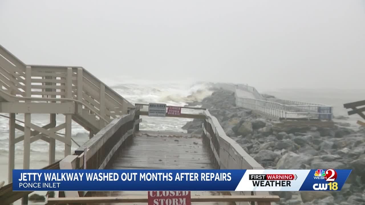 Strong surf, winds wash out Ponce Inlet jetty walkway months after repairs