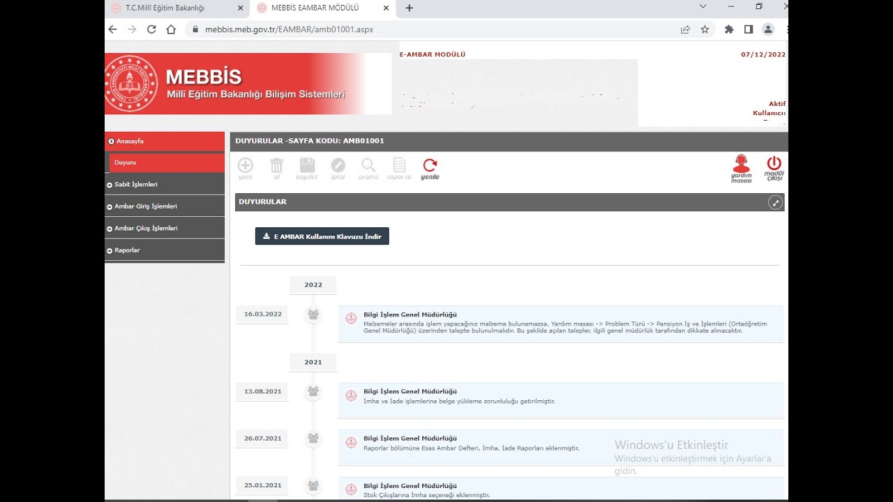 E-AMBAR PROGRAMI TANITIM MEBBİS