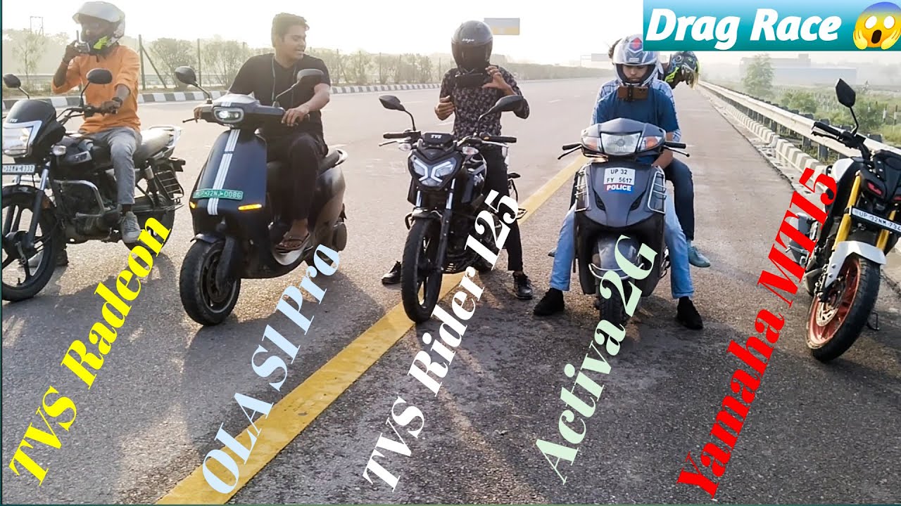 Drag race | TVS Radeon VS Ola S1 Pro VS Rider 125 VS Activa 2G VS Yamaha MT 15 😱- Blog | Rider Rohan