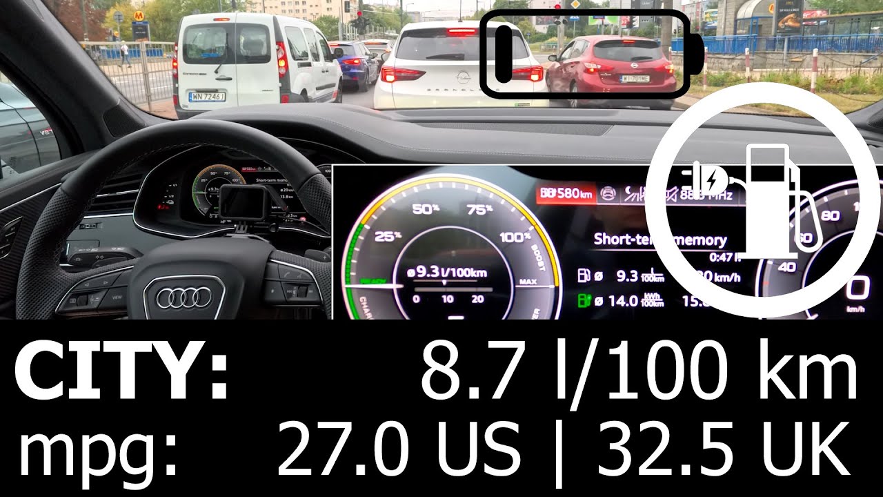 Audi Q7 60 TFSIe CITY fuel consumption economy real test mpg l/100 km PHEV with discharged battery