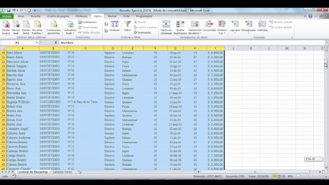 TP5 Educación Artística 6ACTQ - FILTROS - GRAFICOS -  EXCEL