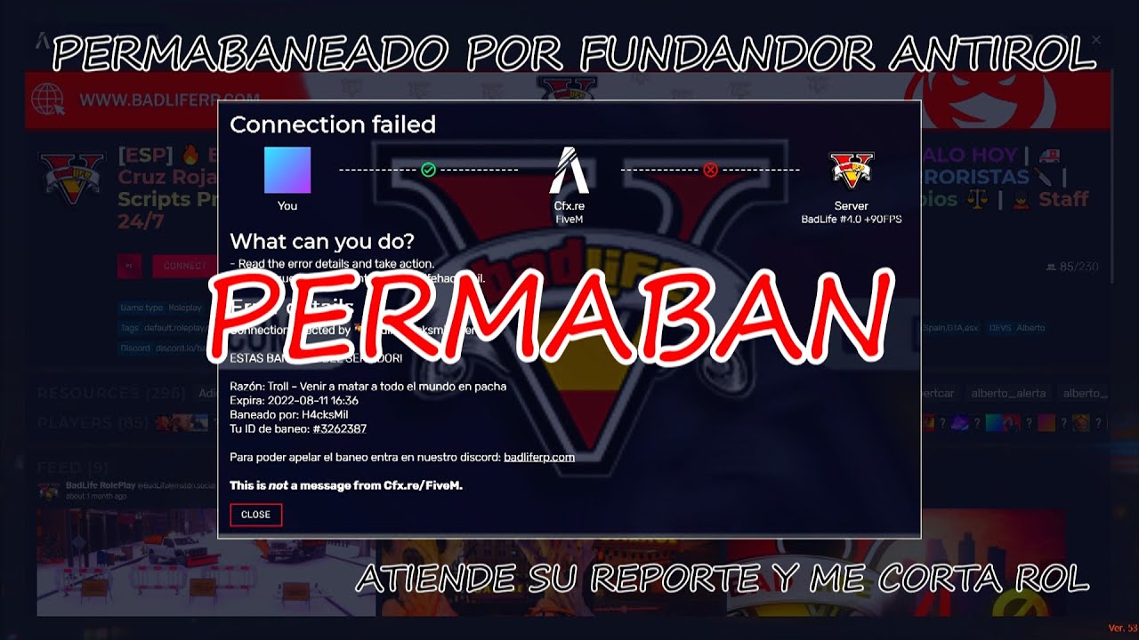 REPORTE BADLIFE RP FUNDADOR ANTIROL ME PERMABANEA EN MEDIO DE UN ROL Y ATIENDE SU PROPIO REPORTE