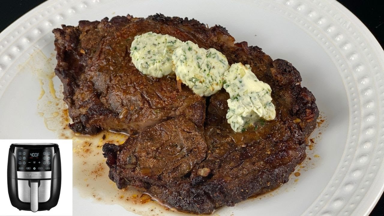 INCREDIBLY JUICY Air Fryer RIBEYE STEAK & GARLIC HERB BUTTER! Best Method to Make Steak in Air Fryer