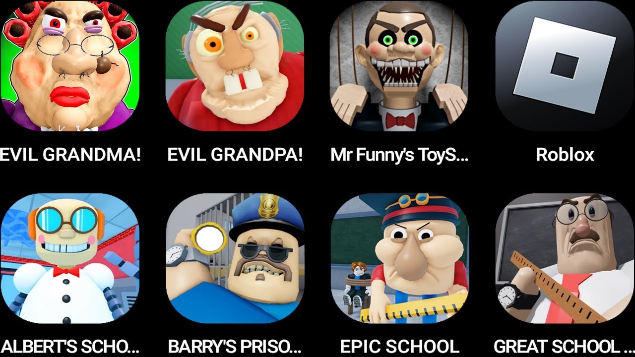 EVIL GRANDMA!,EVIL GRANDPA,Mr Funny's ToyShop,Roblox,ALBERT'S SCHOOL RUN,BARRY'S PRISON RUN...