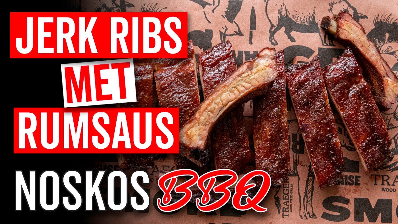 Jerk spareribs met rumsaus van de barbecue