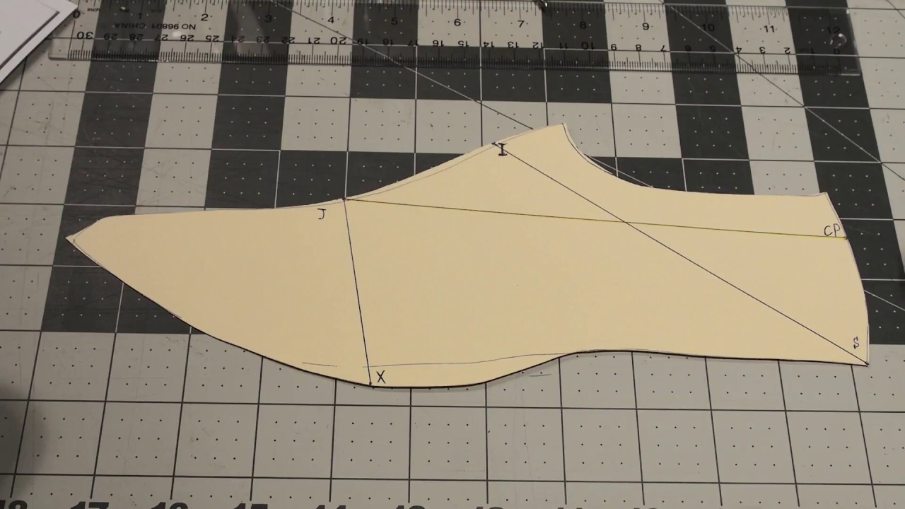 Cowboy boot making. Patterns, part 2. Marking points S, CP, J, I and X on the mean forme.
