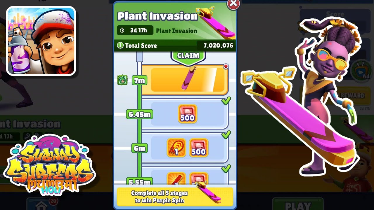 Unlock Purple Spin - Subway Surfers Mumbai 2025 Plant Invasion With Moira Holi Outfit
