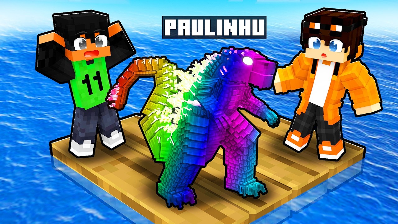 Fingi ser um BEBÊ GODZILLA OP em uma JANGADA no Minecraft