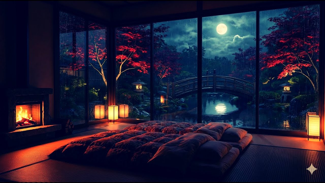Rain Night Window & Fireplace 🌧️🔥 | Peaceful Sleep Ambience