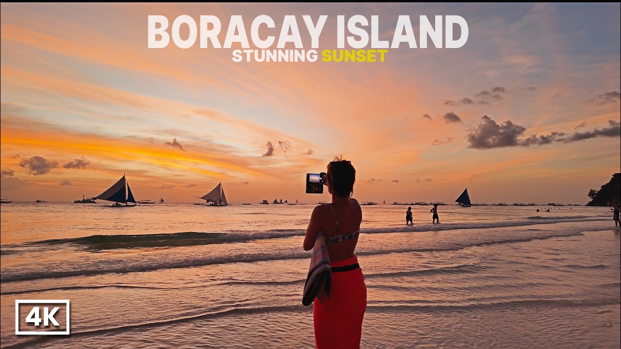 Boracay Island Sunset Walk 🇵🇭 | You’re Walking on One of the World’s Best Beaches | 4K HDR