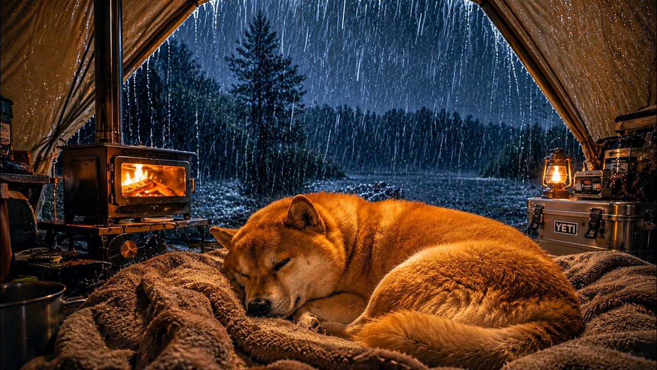 24 Hours Camping in Heavy Rain with My Shiba | Enduring the Storm ASMR (No Talking)