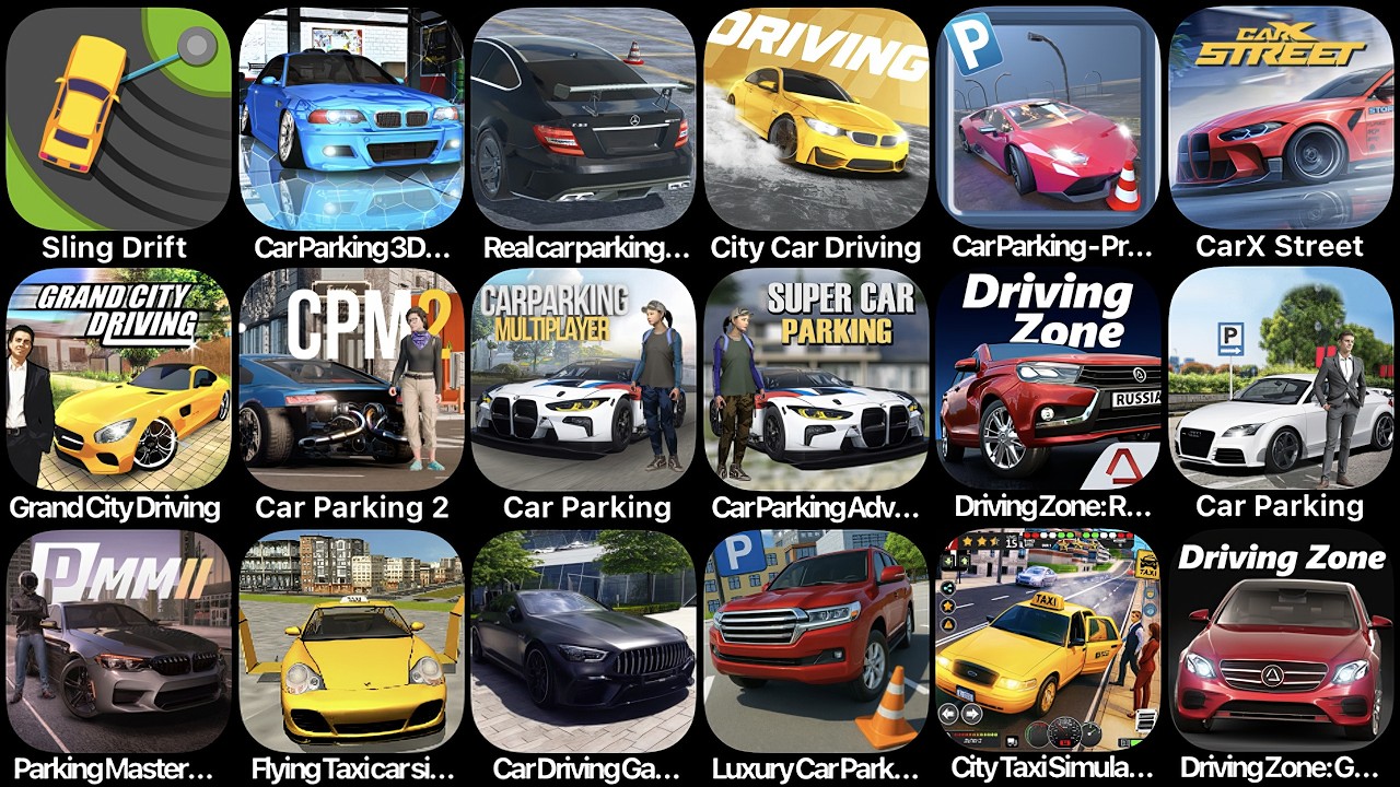 Sling Drift, Car Parking 3D, Real Car Parking, City Car Driving, Car Parking Pro Driver, Car Parking
