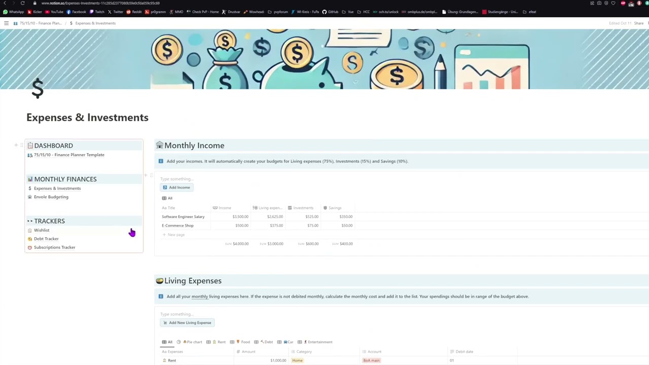 75 | 15 | 10 Method - Finance Planner Template