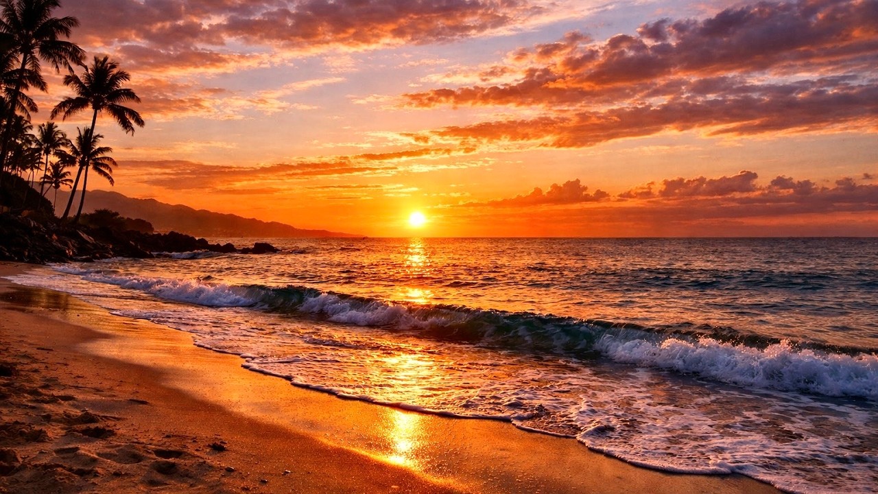 🌅 Sunset Beach 🌊 Ocean Wave Sounds ✨ Relaxing Ambience