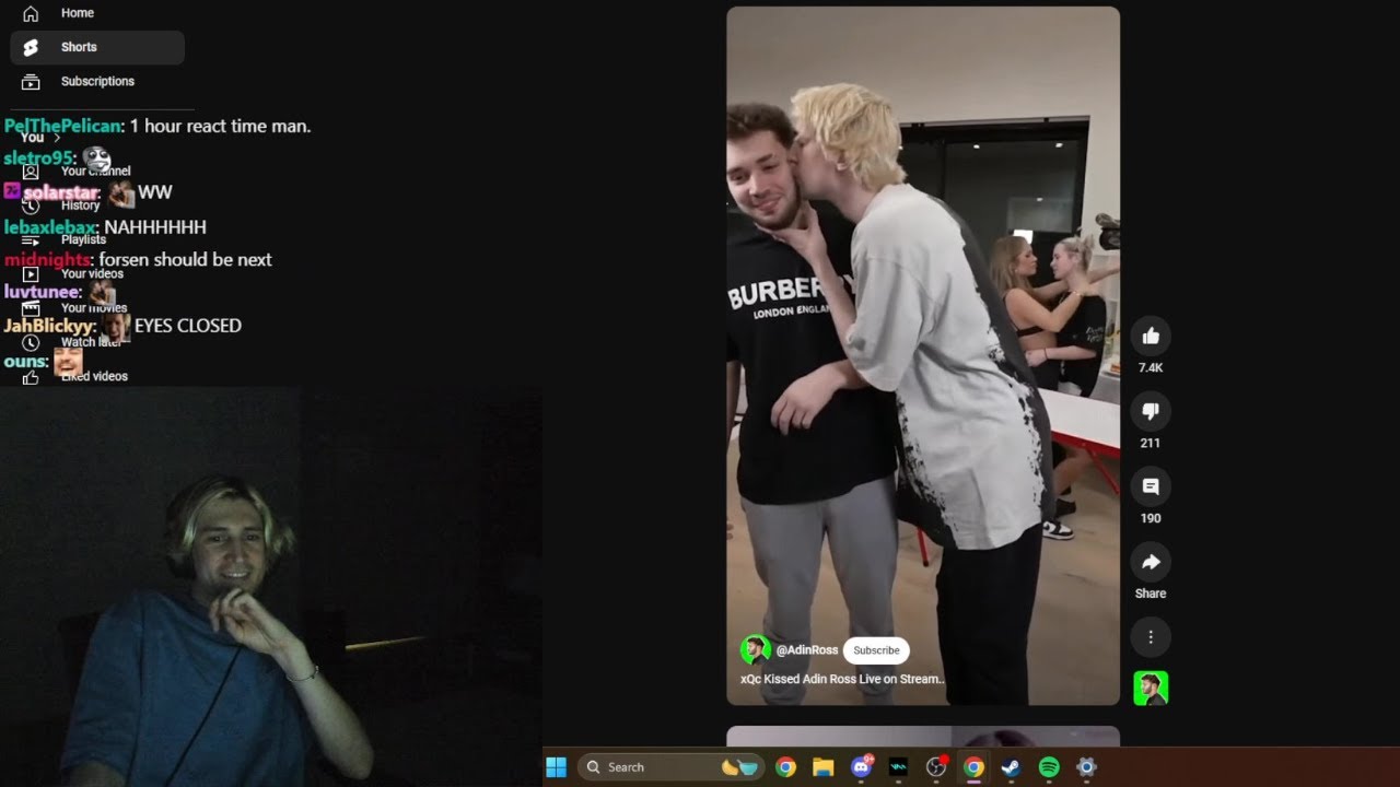 xQc Shows a Clip of Him Kissing Adin Ross