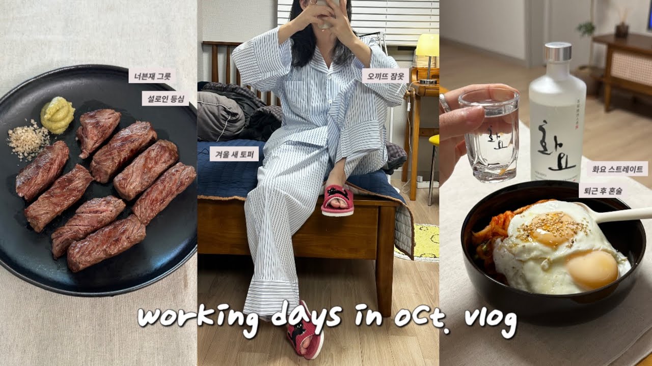 직장인 브이로그 | 포괄임금러의 초과근무 | 퇴근 후 혼술 | 공부 시작 | 오끼뜨 새 잠옷 | 온지 토퍼 | 30대 피부과 관리