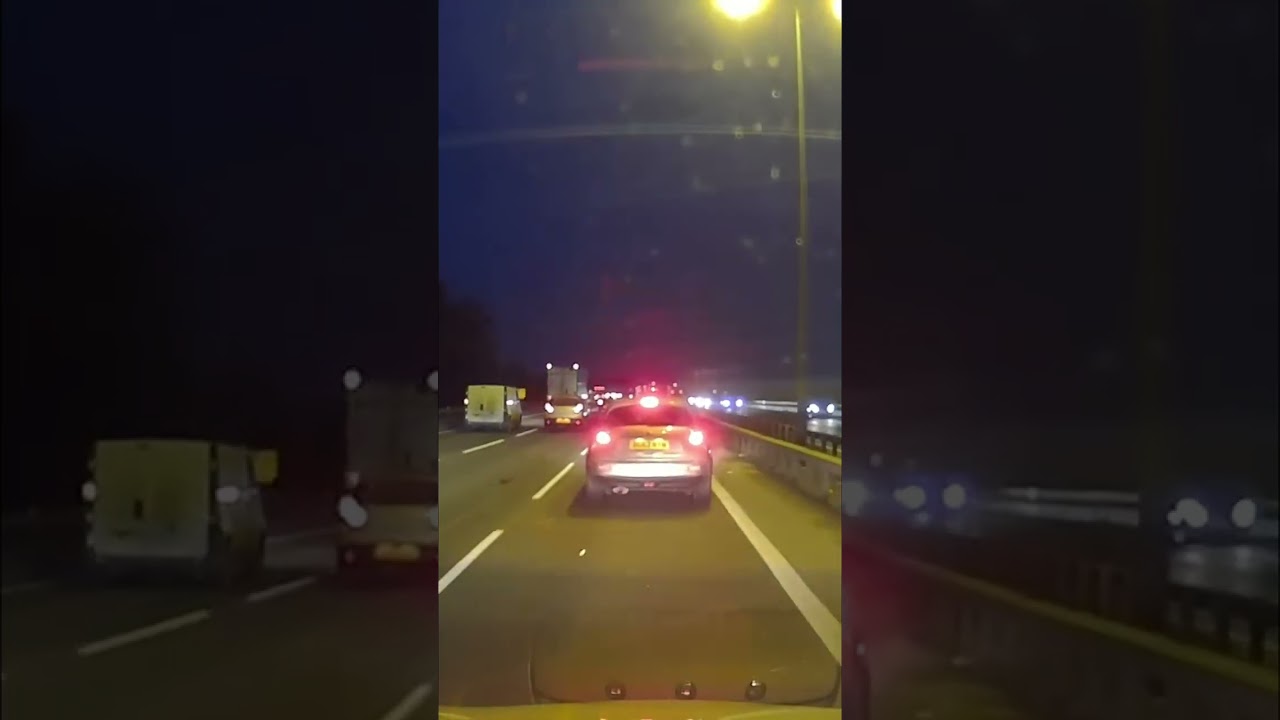 Driver Stops in Fast Lane to Pee, Causes School Bus Crash! #shorts