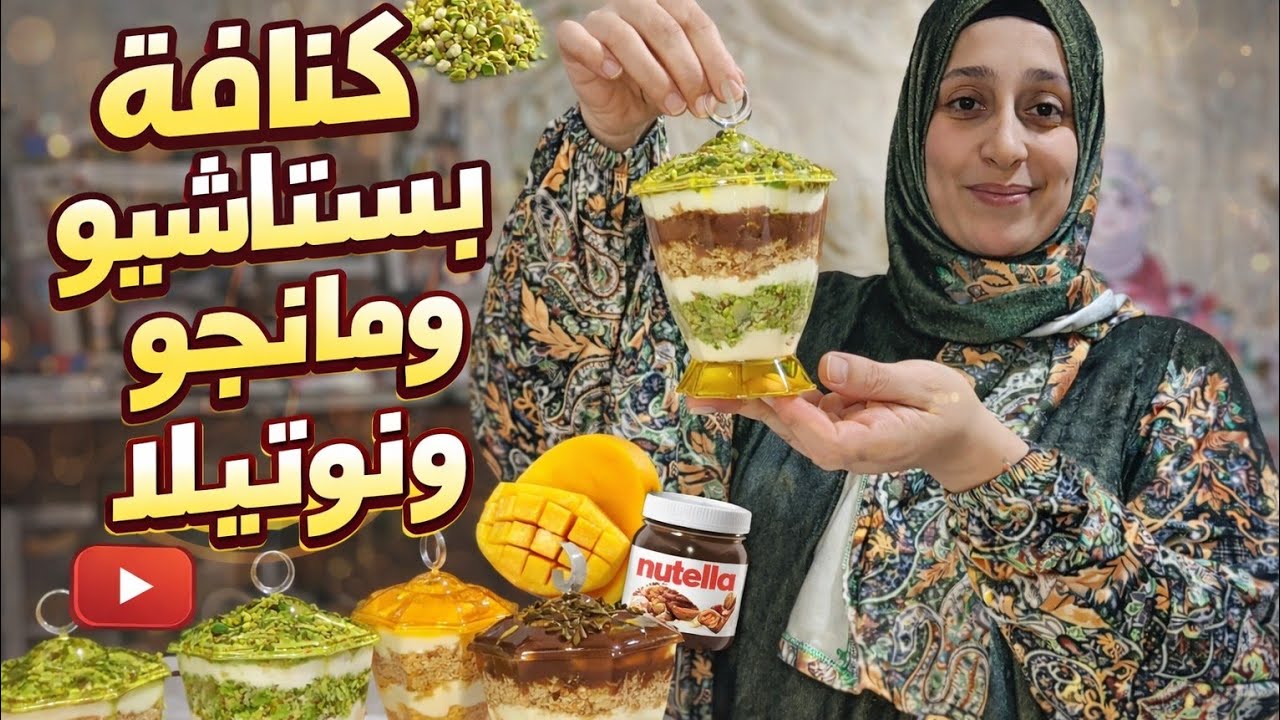 كنافة بستاشيو ومانجو ونوتيلا في كاسات 😍 أسهل وأفخم تحلية في 10 دقايق بس!