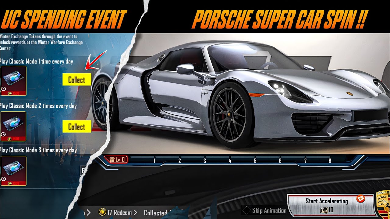 NO 10,000 UC SPENDING EVENT IN SUPER CAR🤔 PORSCHE SUPER CAR IN BGMI😍 PORSCHE SUPER DRIFT SPIN😘