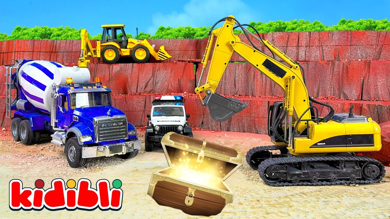 Giocattoli da costruzione trovano un tesoro 💎🚧 Escavatore, Camion e Veicoli per Bambini | Kidibli