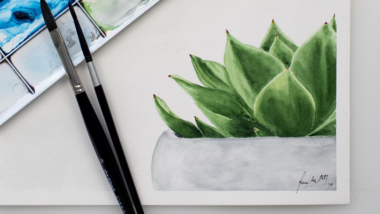 Watercolor SUCCULENT painting - easy step by step plant painting video + FREE SKETCH