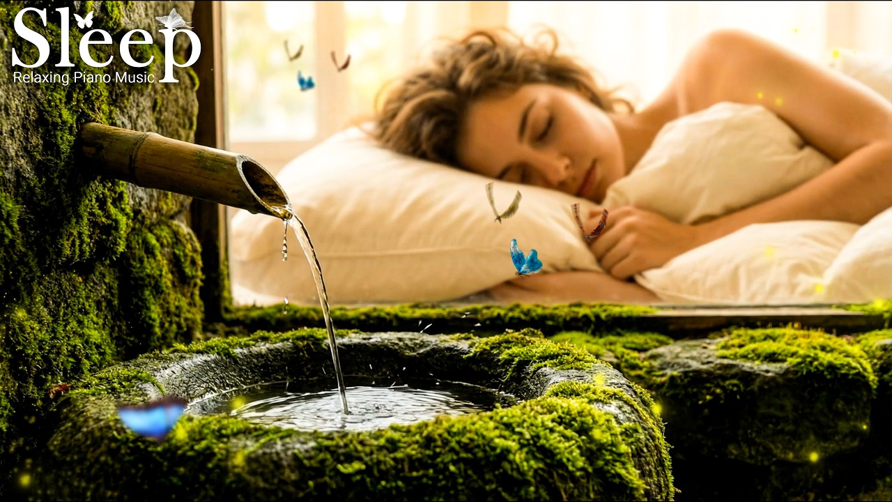 Sleep with Bamboo Water 🍁 Gentle Piano & Water Sounds 🌿 Calm Sleep