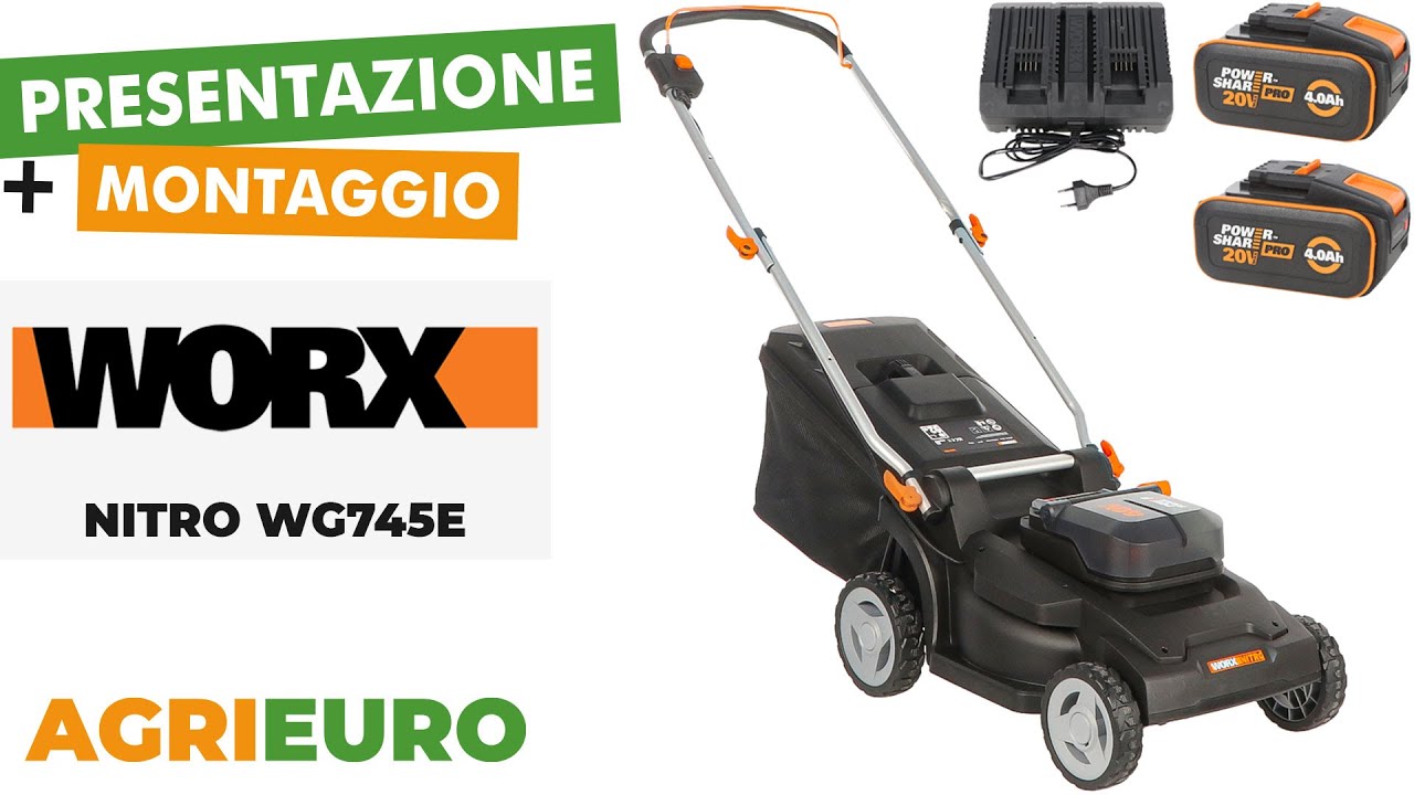Worx Nitro WG745E - Tagliaerba a batteria - 2x20V/4Ah - 41cm - Presentazione e Montaggio