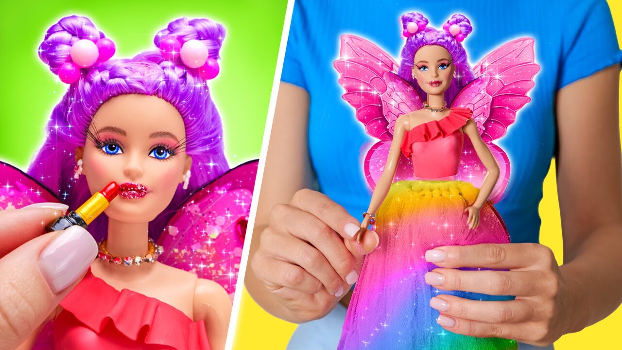 DIY-Tricks für die Puppenumgestaltung! 🛁✨ Bad, Haare, Kleid und sogar Flügel!