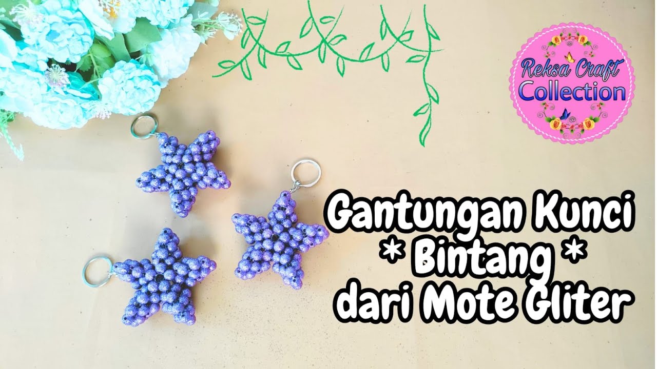 Gantungan Kunci Bentuk Bintang Mote Manik - Manik Gliter