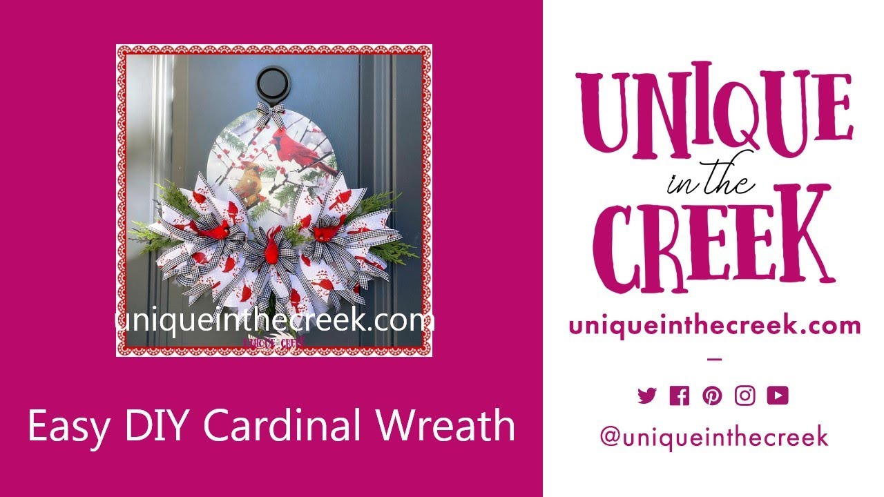 DIY Easy Cardinal Winter Deco Mesh Wreath on UITC Rail Board