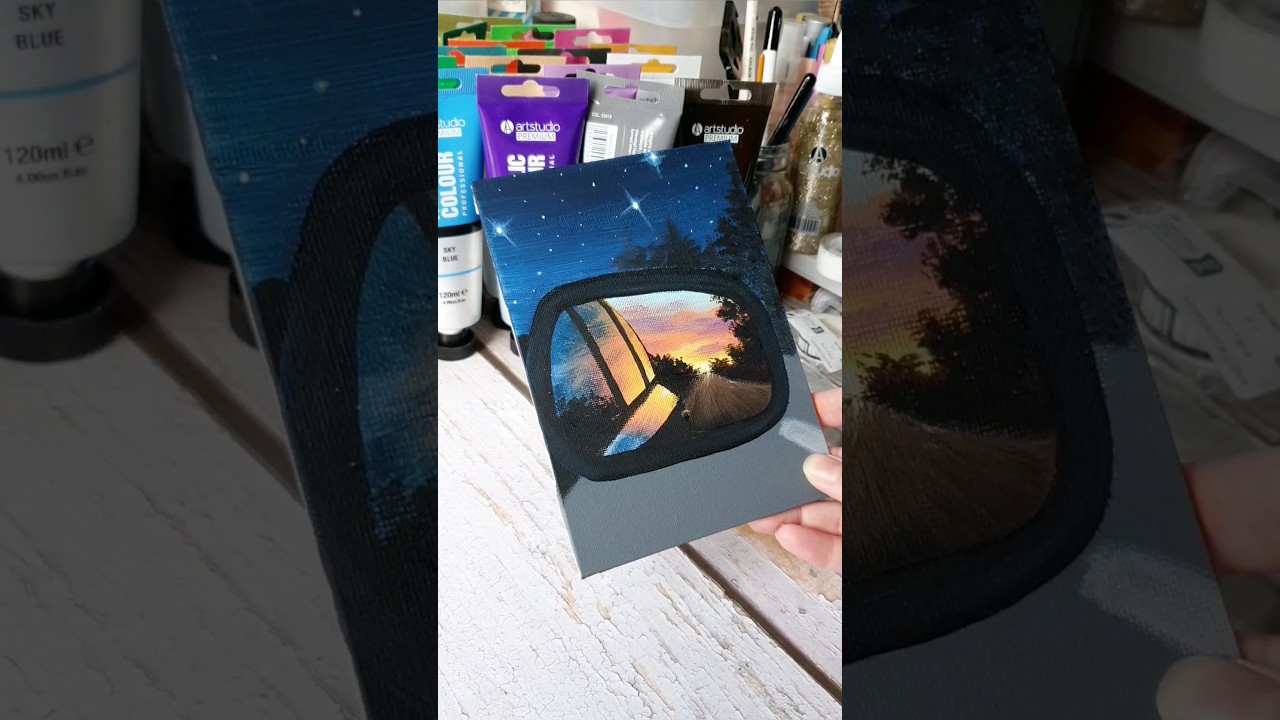 car mirror reflection at sunset / easy acrylic painting for beginners ✨️