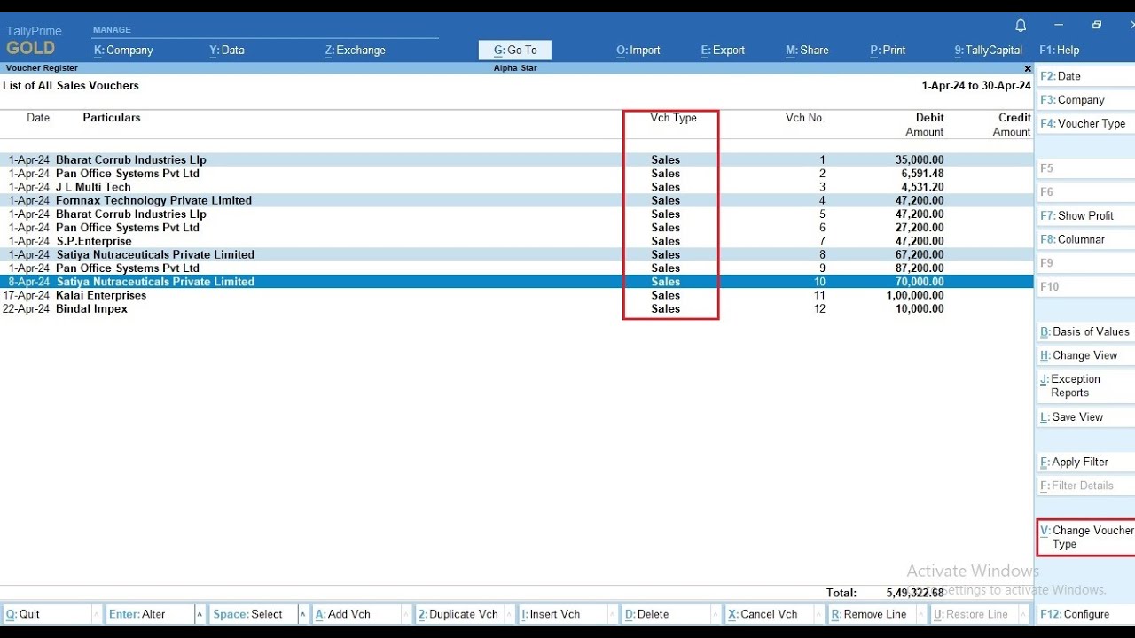 Tally Add On : Change Multiple Voucher's Voucher Type From Day Book  Register