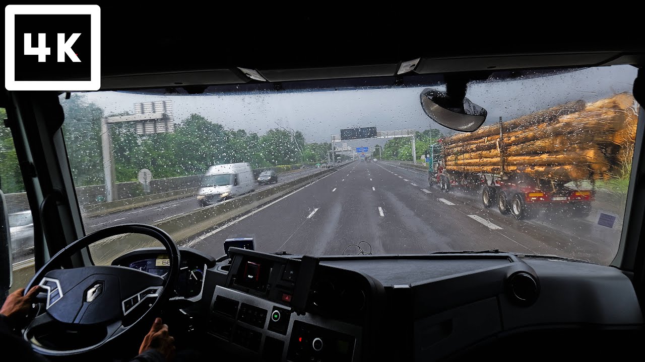 Вождение грузовика под дождём от первого лица 🚛 | 76-минутная поездка по Франции в реальном времени