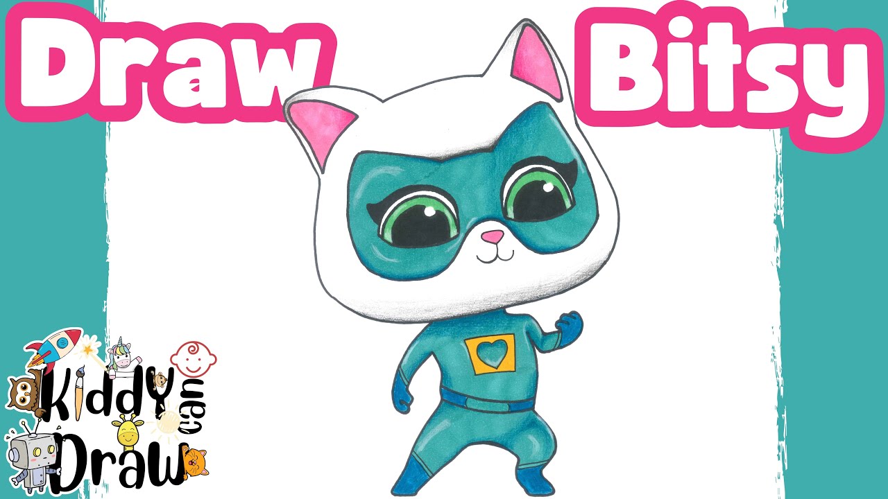 How to Draw Bitsy from Superkitties - Easy Step-By-Step!